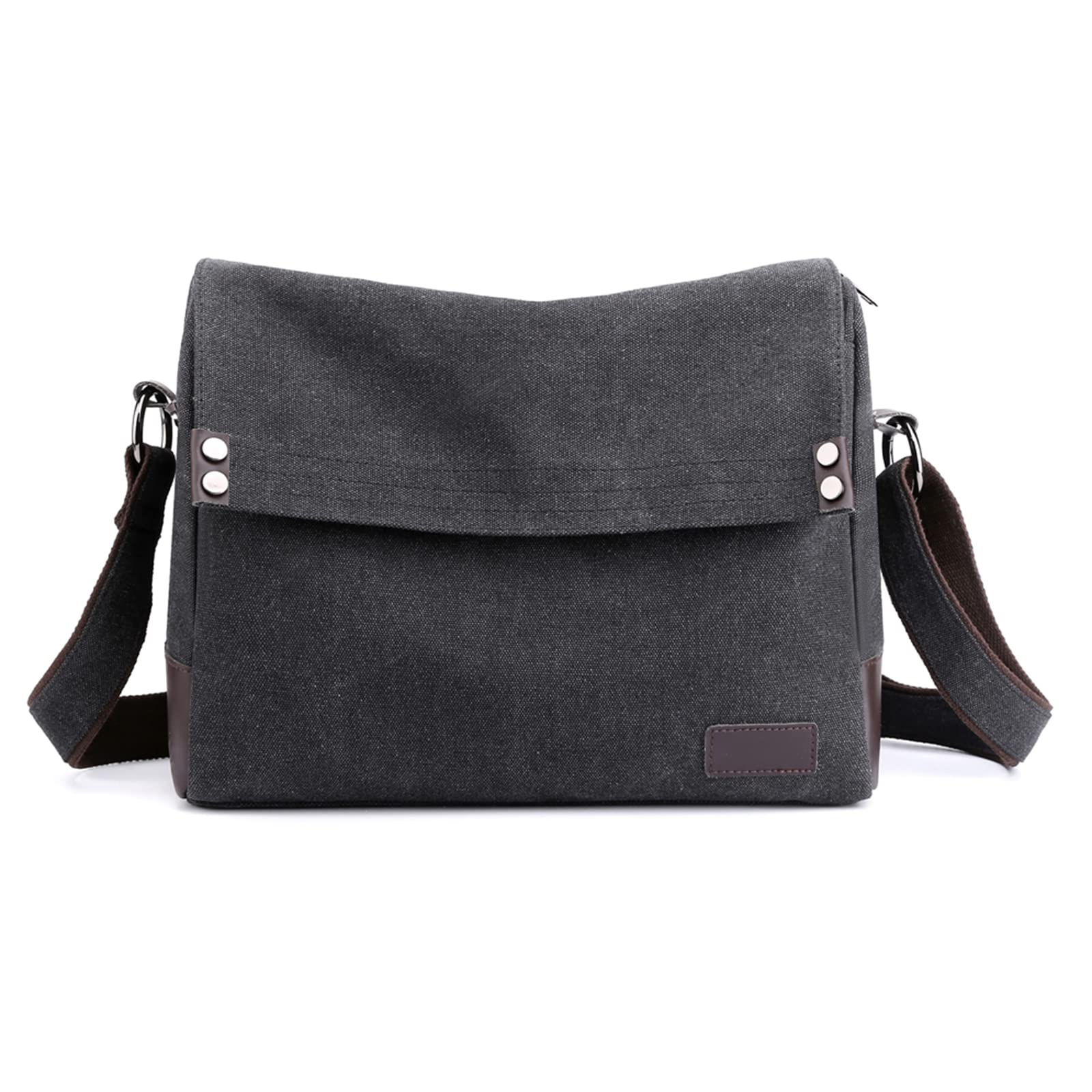 Hombres Bolso de Hombro Bolso de Bandolera de Lona Bolsos Cruzados para 13.3 Pulgadas Portátil Bolsa Mensajero para Conmutar Trabajo Viaje Escuela Negro