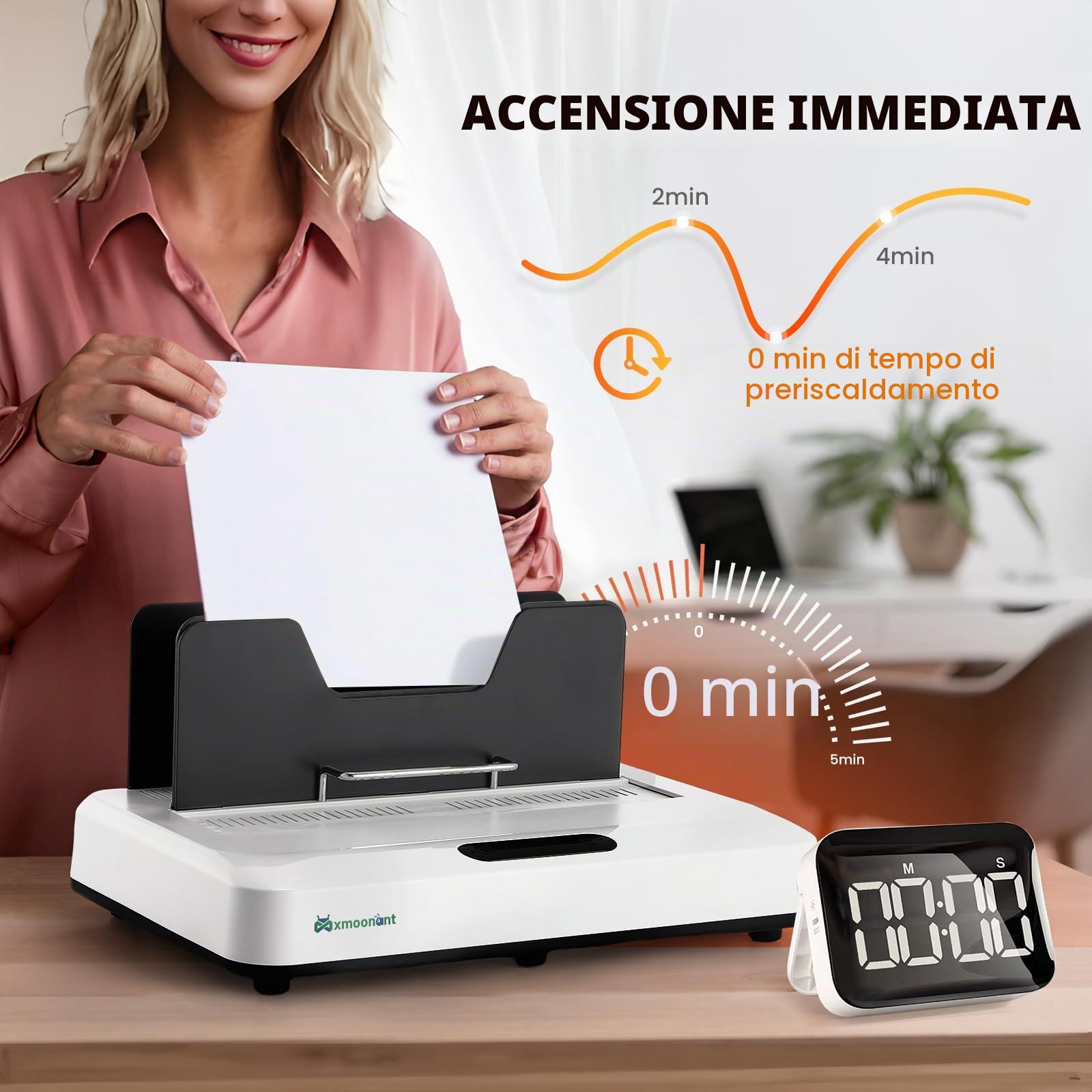 Mxmoonant Macchina per rilegatura termica max.500 fogli, nessun preriscaldamento, con slot per raffreddamento e vibrazione a microonde, 3 impostazioni di tempo per 315 mm di lunghezza, documenti