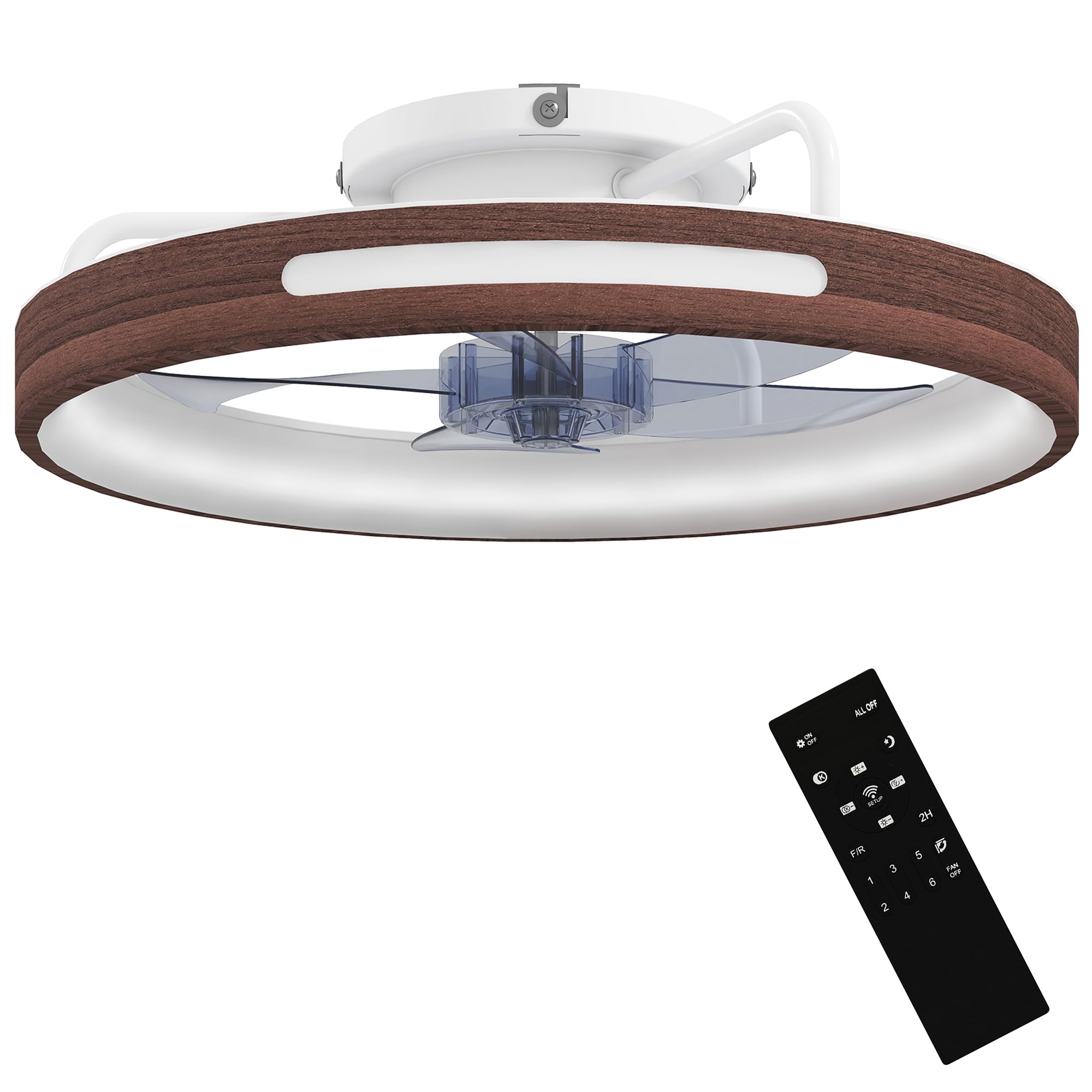 HOMCOM Ventilador de Techo con Luz LED 40 W Motor DC Reversible Ø49 cm Teca | Lámpara Ventilador Techo Silenciosa, Mando a Distancia, 6 Velocidades, 3 Colores, Temporizador, para Salón