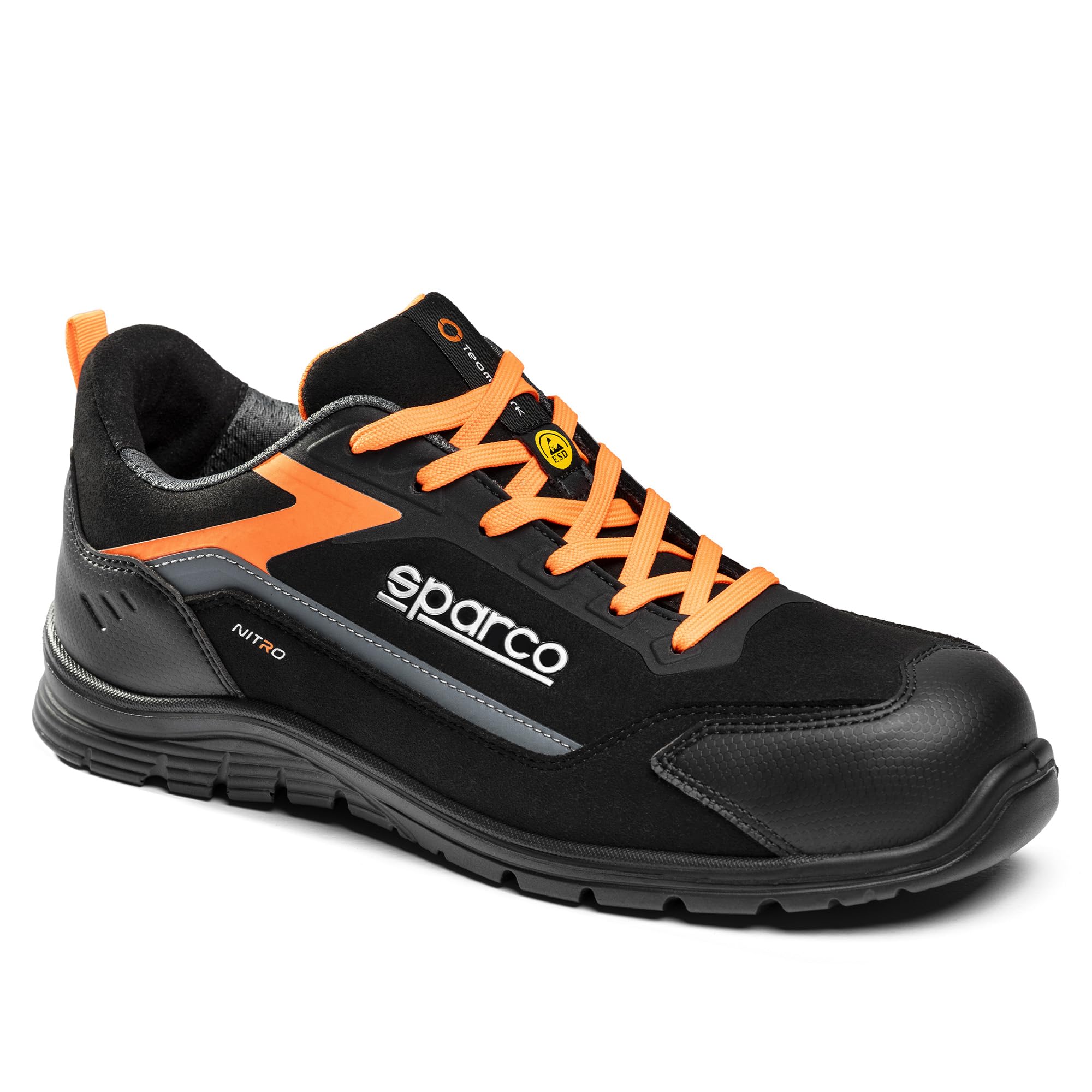 Sparco - Nitro ESD S3L SR FO - Zapatos de Seguridad para Correr Unisex - Calzado de Trabajo Impermeables - Puntera compuesta - Suela Antideslizante - Transpirables, Gris Oscuro Amarillo Fluo, 38 EU