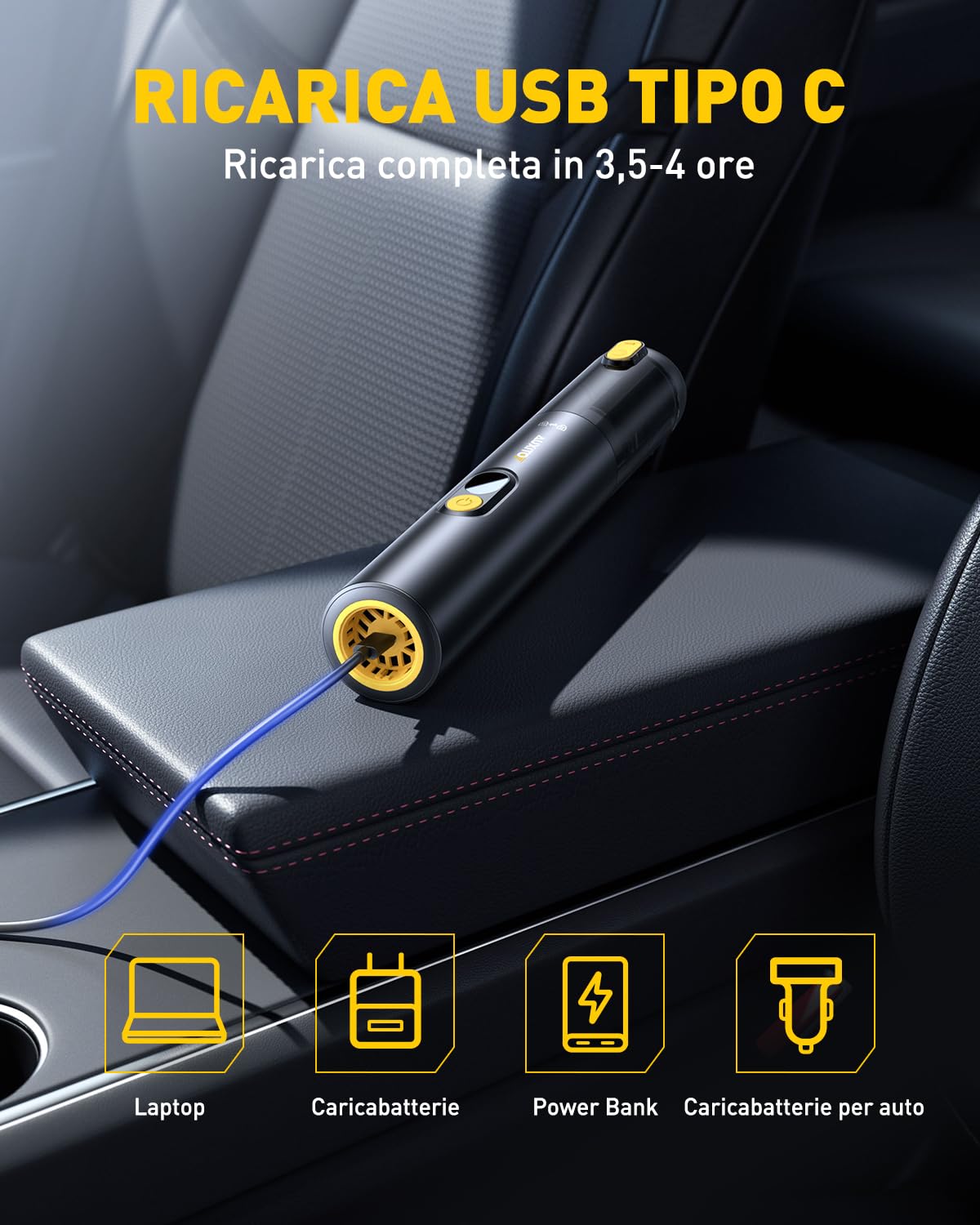 AUXITO Aspirabriciole Senza Fili - Aspirapolvere Auto 24000Pa,30 mins, 4 in 1 Ricaricabile Portatile Leggero Aspirabriciole,Mini Aspirapolvere Potente per Auto Casa Ufficio Peli di Domestici
