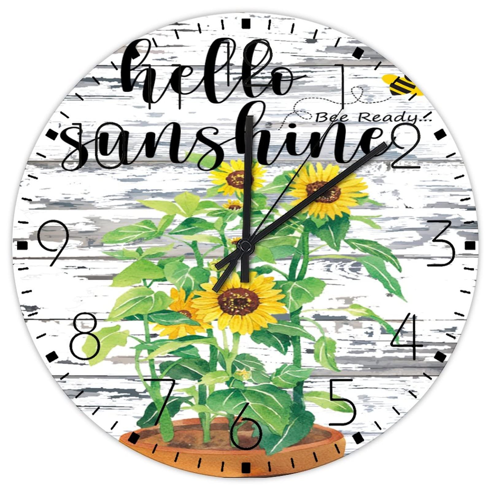 Horloges en bois motif tournesol anti-bruit pour garderies