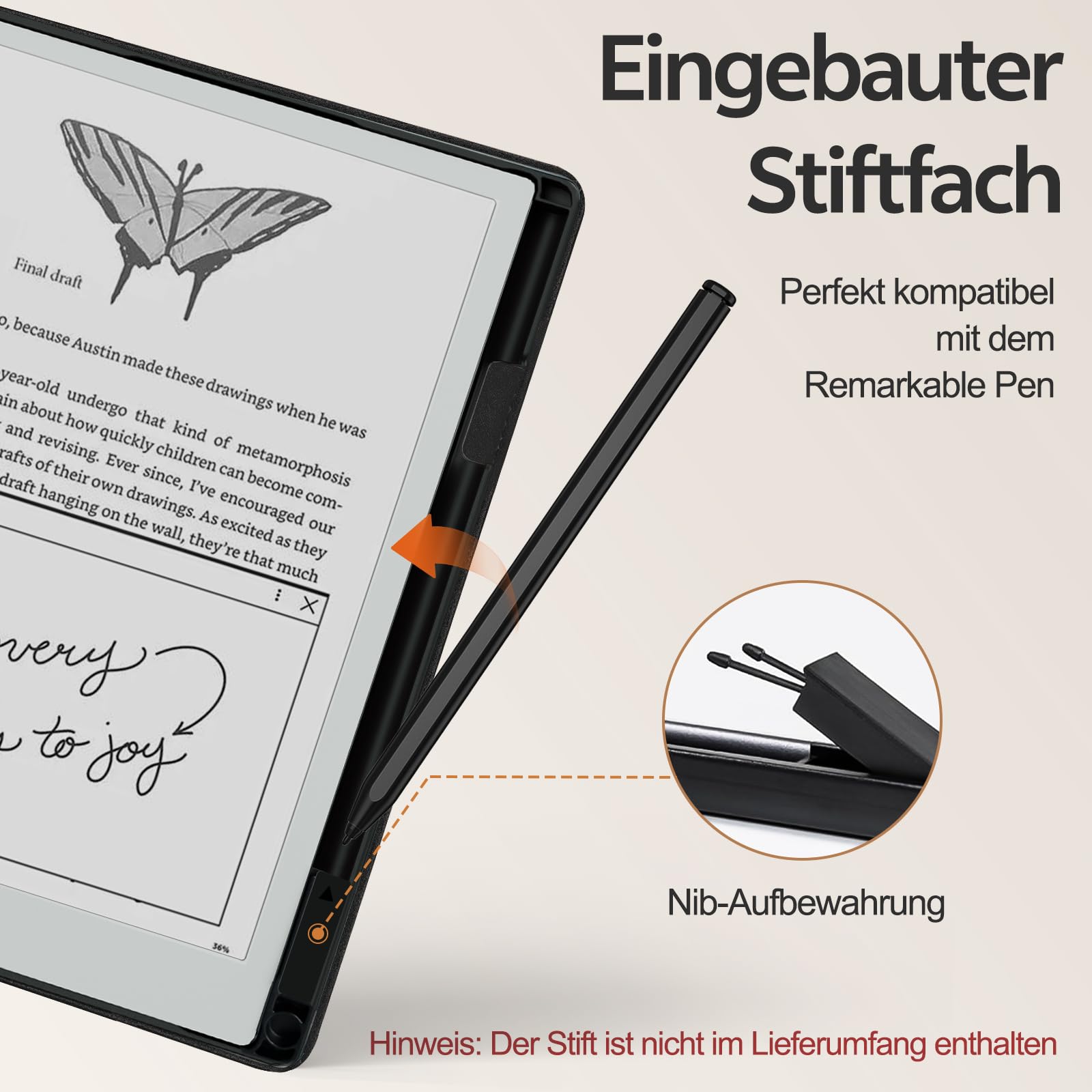 ZSPEED PU-Leder Hülle für Remarkable 2 (10,3 Zoll) (2020), Stifthalter