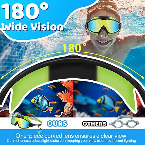 Miniatura 4 de Vvinca Gafas de natación para niños, con tapones para los oídos y clip para la nariz, visión amplia, antivaho y UV, para niños y niñas de 3 a 15