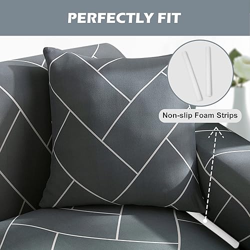 Miniatura 4 de HOTNIU Funda de sofá seccional de 2 piezas, funda elástica suave para sofá en forma de L, funda de sofá modular moderna con estampado para sala de