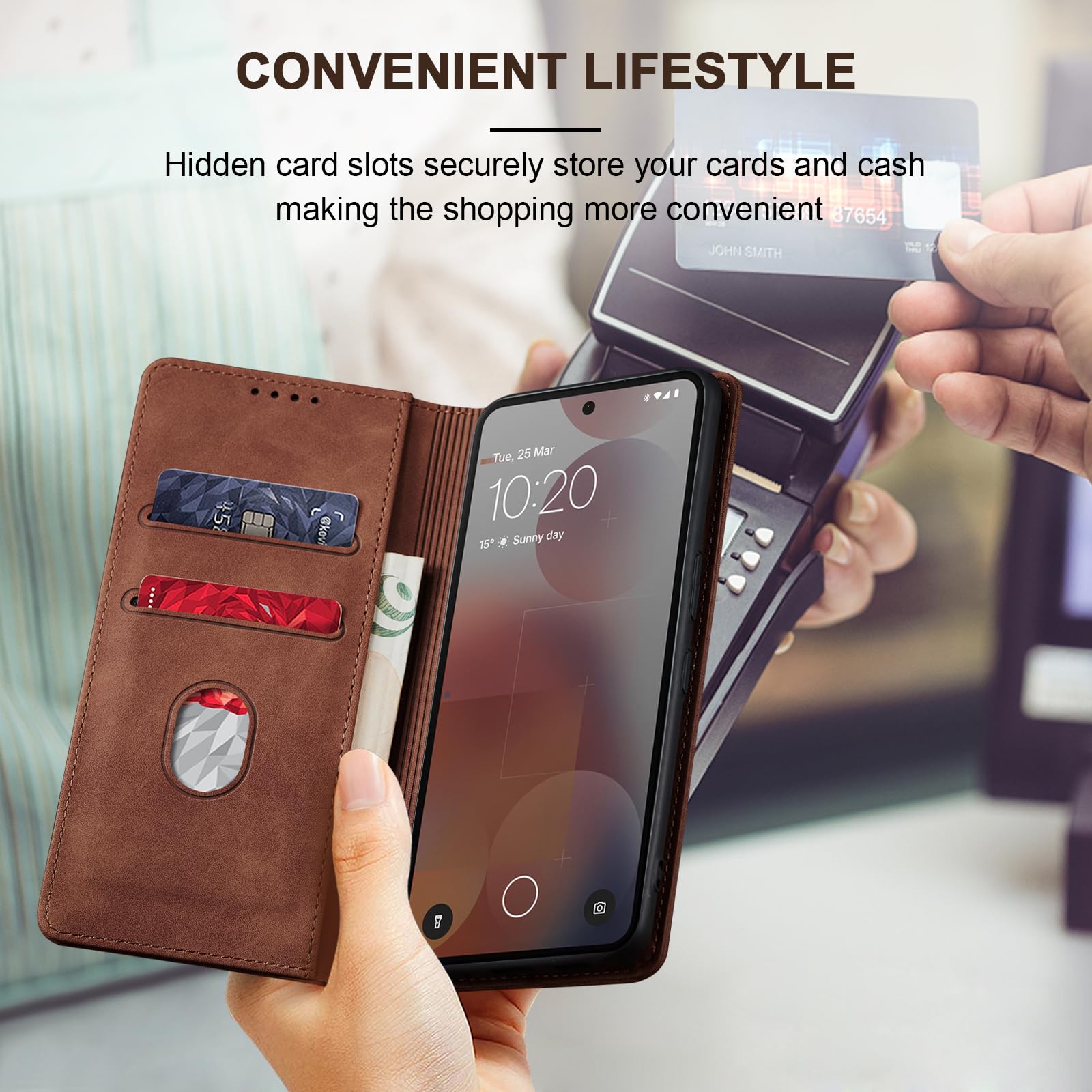 Jasonyu Leather Wallet Case For Nothing Phone (3a) – Flip Cover With Card Slots, Kickstand, Magnetic Closure, TPU Bumper