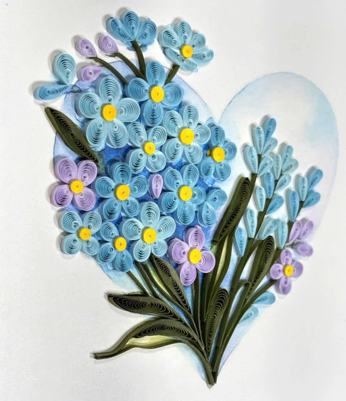 Quilling, biglietto di auguri fatto a mano con motivo floreale con cuore e scritta in lingua inglese "Forget-Me-Not", regalo romantico per compleanno, anniversario, San Valentino, occasioni