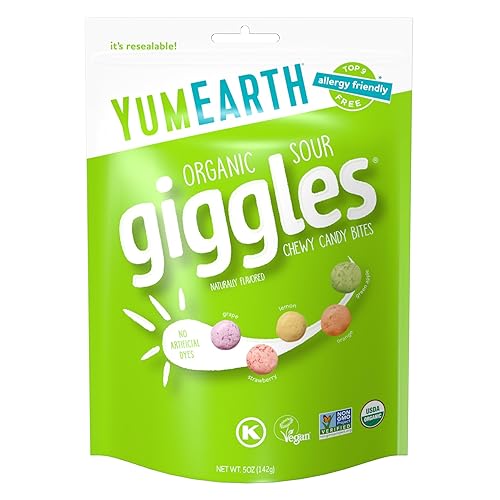 YumEarth Organic Sour Giggles Chewy Candy Bites, paquete de 6 (5 onzas), apto para alérgicos, sin OMG, sin gluten, vegano
