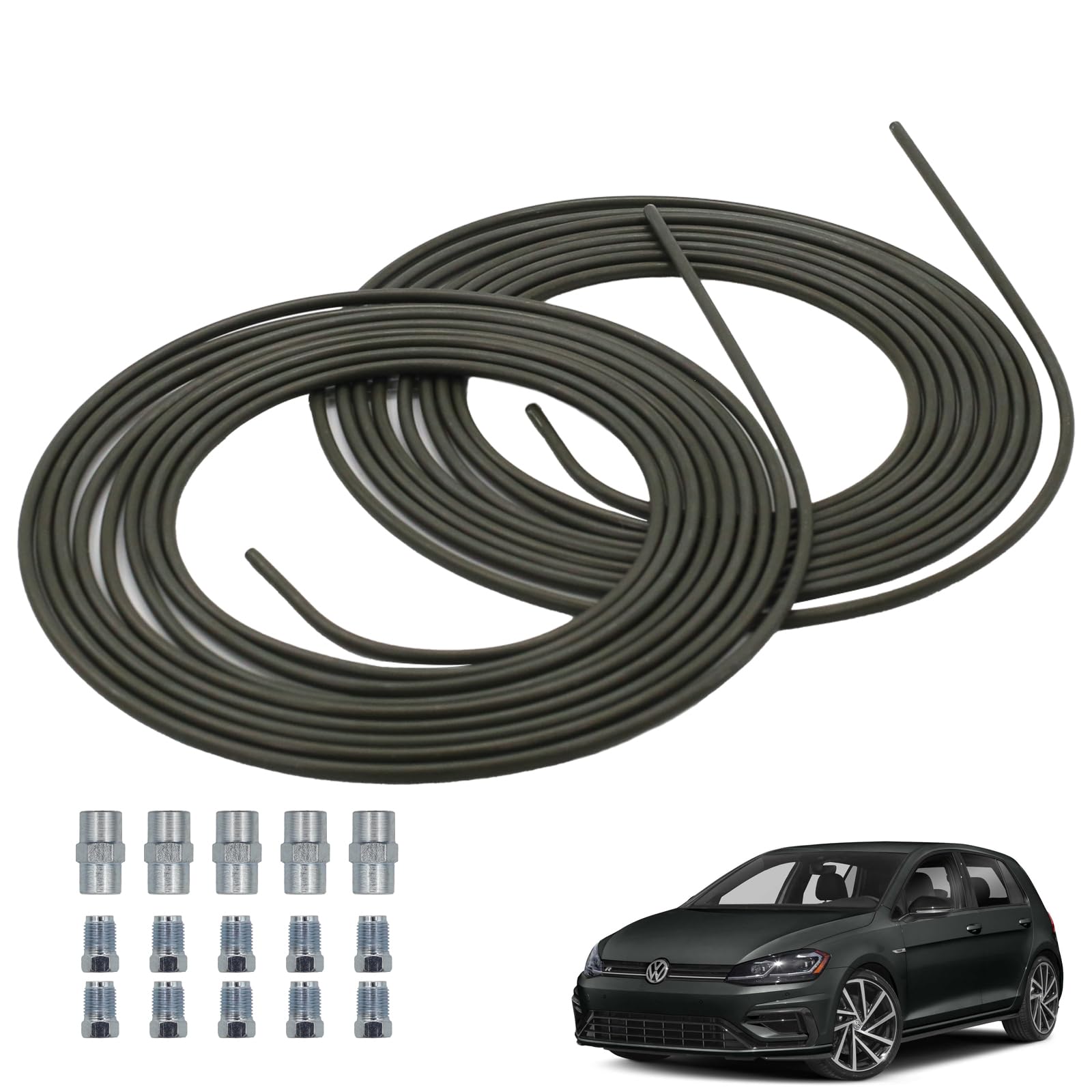 2 tubi del freno da 5 m, Ø 4,75 mm, set con 10 raccordi e 5 connettori M10 x 1, DIN 74234, bordatura F, adatto per auto, moto