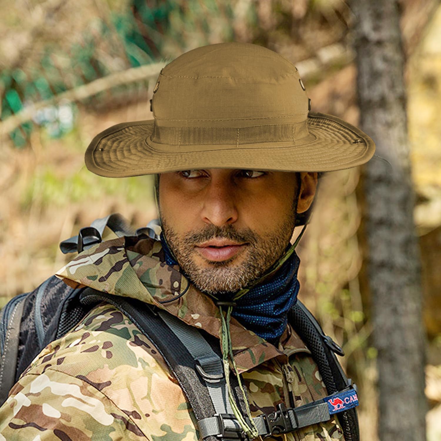 Camo Boonie Hat for Men Women, Military Tactical Wide Brim Bucket Hats, UPF50+ Jungle Sun Hats for Fishing Hunting Safari - Image 6