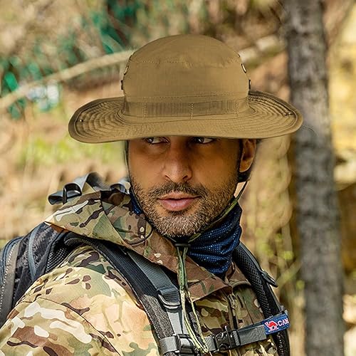 Miniatura 6 de Sombrero de camuflaje Boonie para hombres y mujeres, sombreros tácticos militares de ala ancha, UPF50+ sombreros de sol de la selva para pesca,