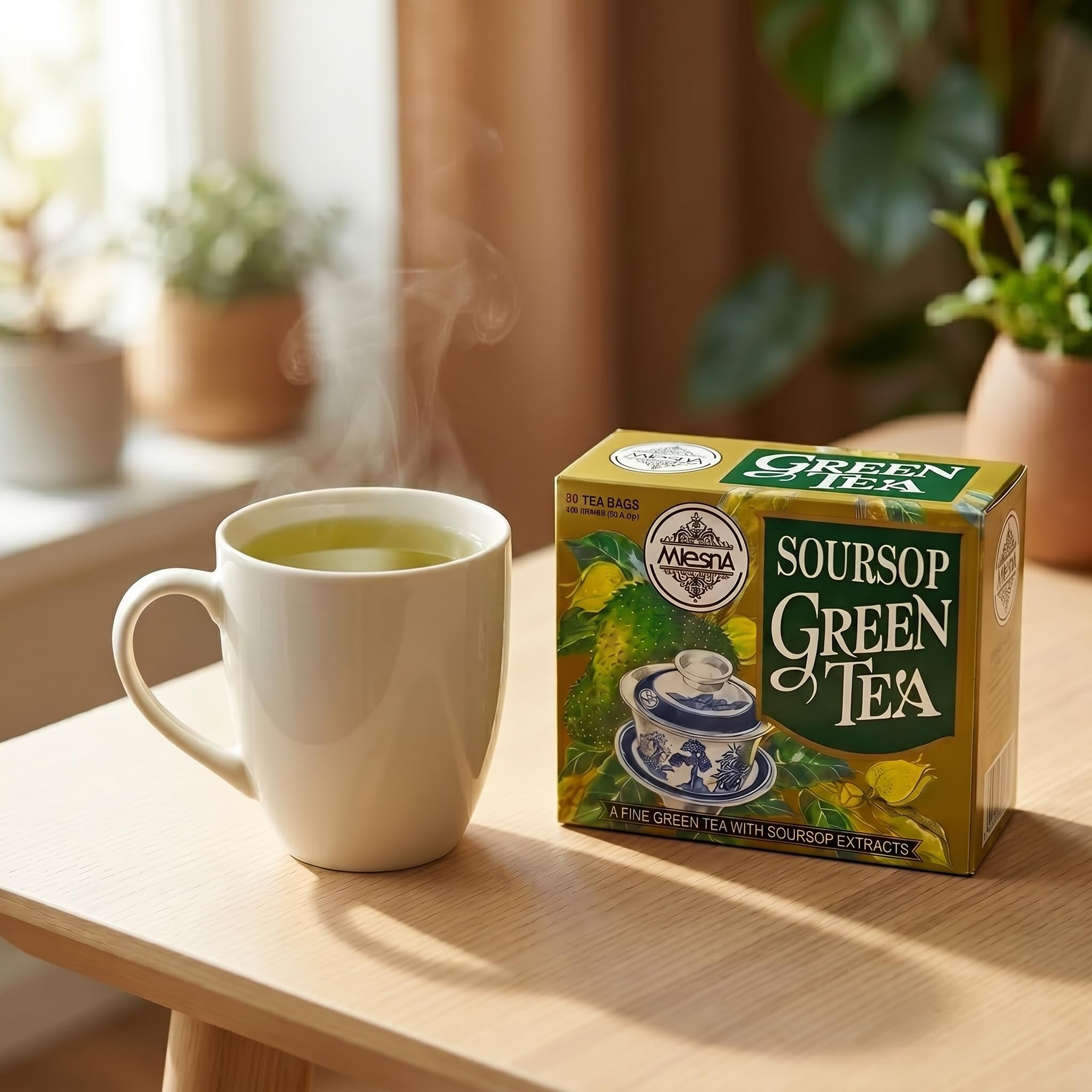 Amazon.com : Mlesna Pure Ceylon Soursop Green Tea 50 Tea Bags Box