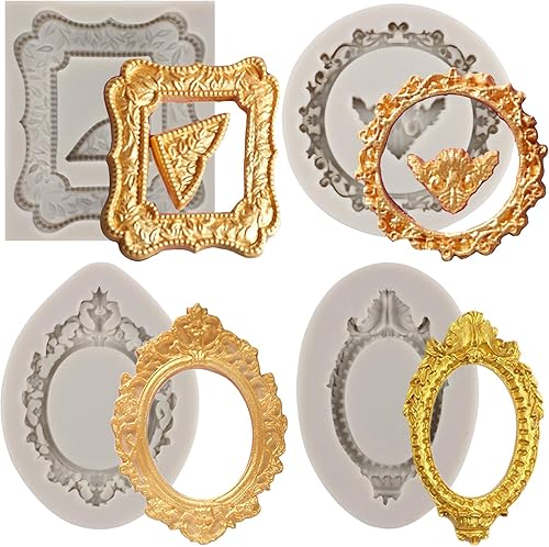 Marco de fotos para fondant, marcos de fotos, moldes de silicona, marco vintage, molde de caramelo para decoración de pasteles de azúcar, decoración