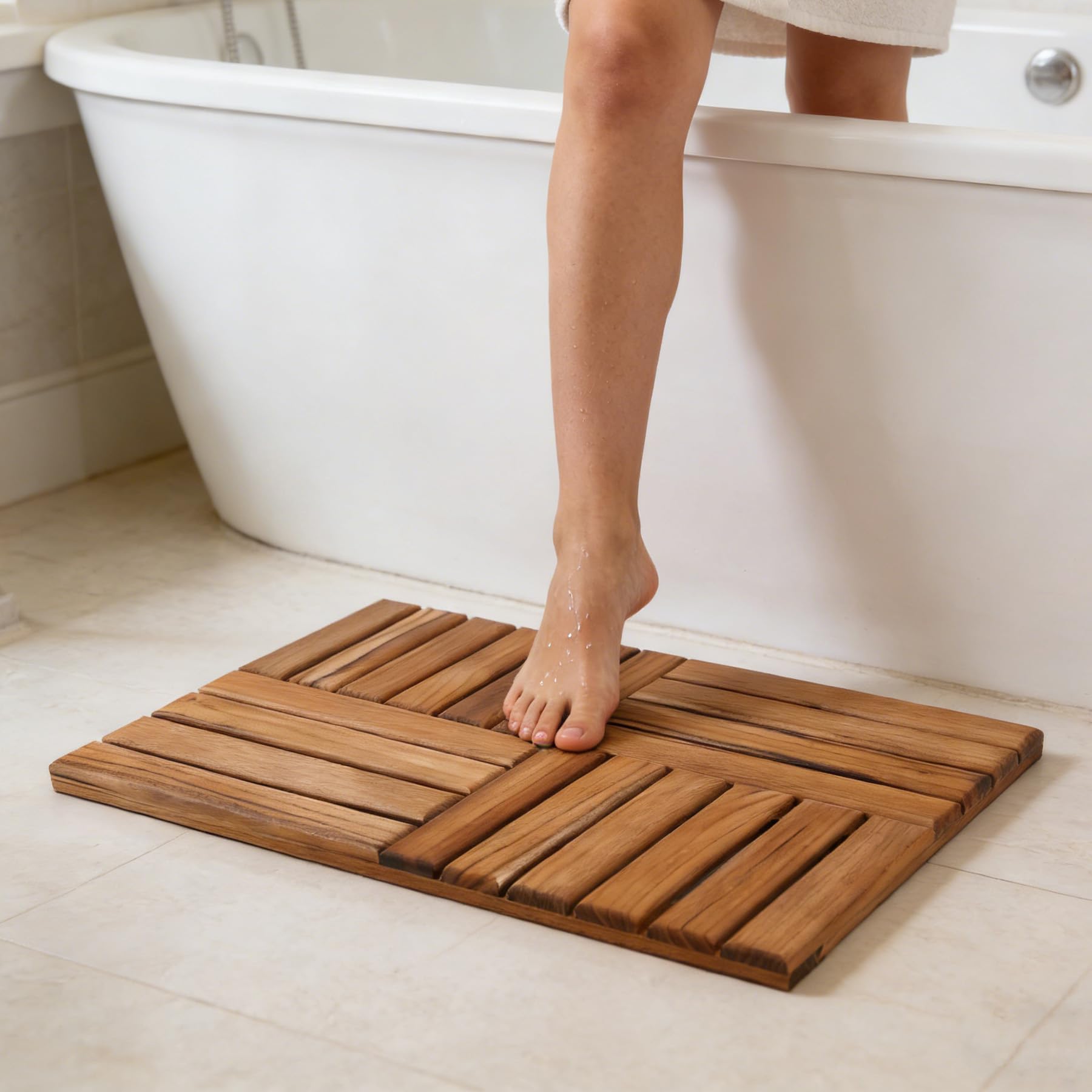 Utoplike Badematte aus Teakholz(61x40.5cm), Holz-Duschmatte für Badezimmer | Rutschfest, Holzboden, stabile Matte für Innendusche, Luxus-Spa, Zuhause oder Außenbereich