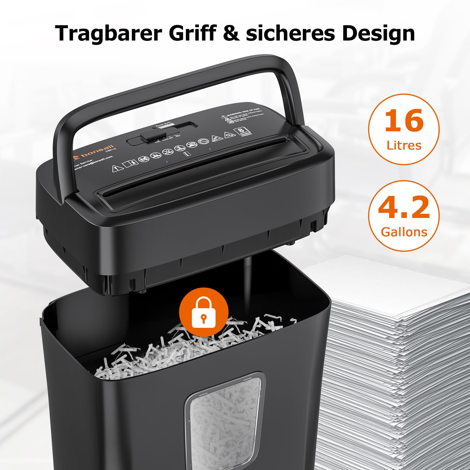 Bonsaii Aktenvernichter 8 Blatt + 24 Ölpapierblätter Set, Papierschredder mit Sicherheitsstufe P-4, Kreuzschnitt 5x14mm, 16L Auffangbehälter, Überhitzungsschutz, inkl. Wartungsölpapier für Home-Office