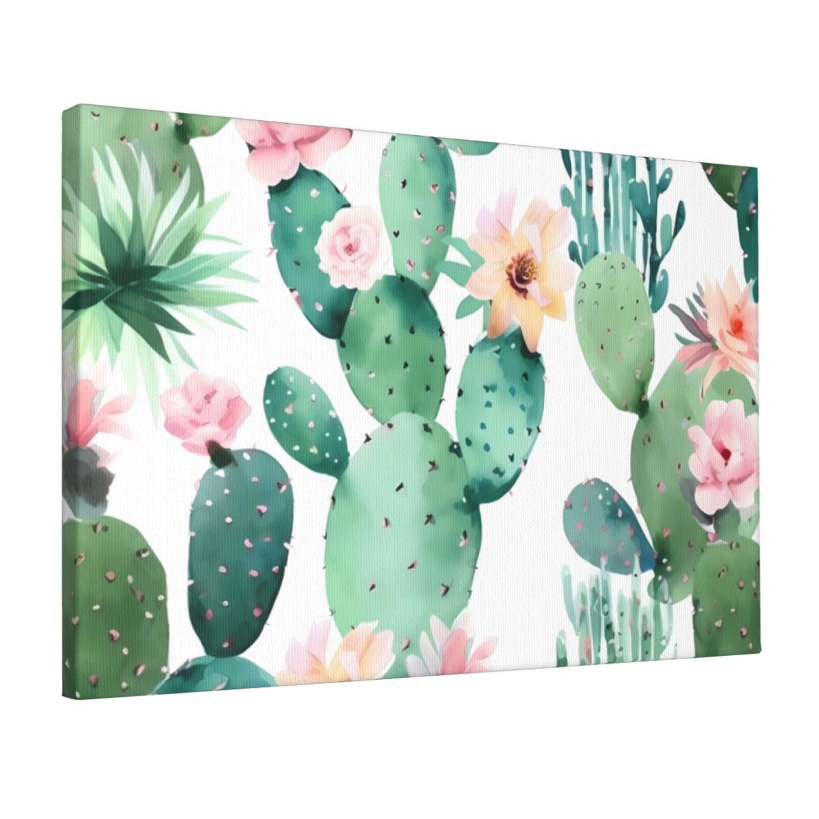 KLOPH Cactus Pattern Canvas Wall Art for Living Room 12"x18" Modern Artwork Painting for Bathroom Hanging Canvas Prints Aesthetic Wallart for Bedroom Kitchen Office Wall Decor