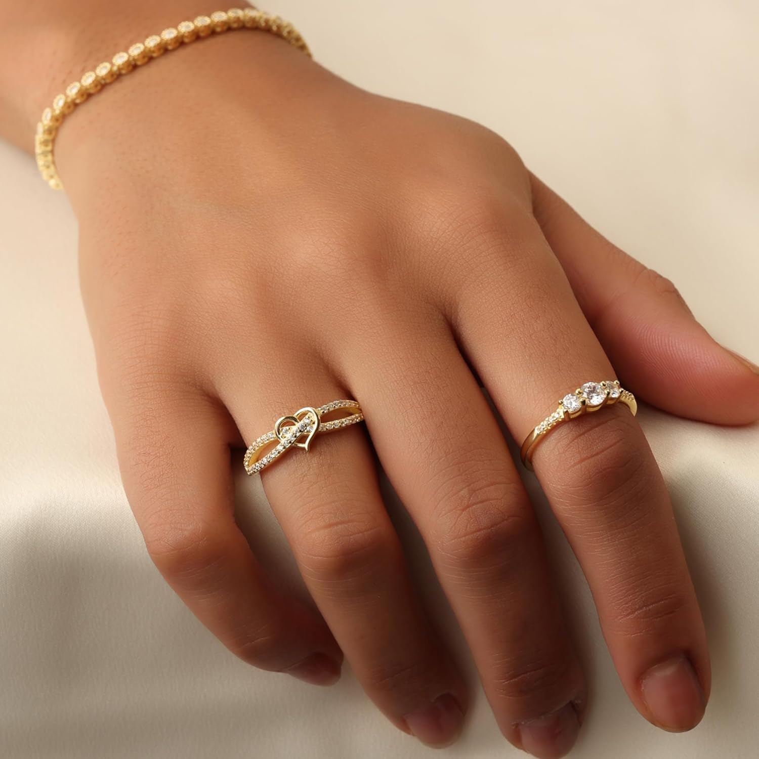 SAVEARTH DIAMONDS Infinity Criss Cross Heart Promise Ring for Women Round Lab Created Moissanite Wedding Engagement Ring in 18K Gold Plated Jewelry Gift for Her - Image 3