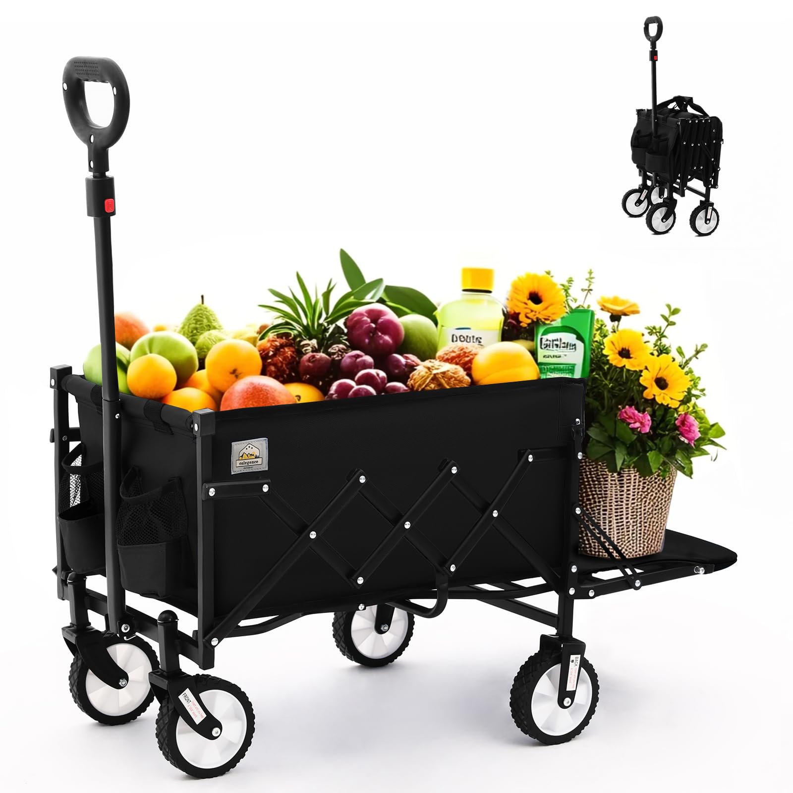 Photo 1 of ***MISSING HANDLE -SELLING AS IS ***Colegence Folding Wagon Cart with Wheels and Tailgate, 330 lbs 120 l Capacity,  Portable Collapsible Utility Wagon Cart for Groceries, Outdoor Camping, Shopping, Garden (Black) ***BOX RIPPED/TORN***