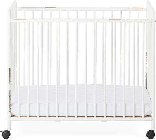 Miniatura 4 de Child Craft Siesta Cuna portátil compacta de metal no plegable con colchón de cuna de 2 pulgadas y ruedas de bloqueo, construcción de metal