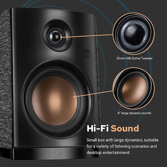 HiVi-Swans OS-10 HiFi Stereo Speakers, Bluetooth 5.0 Active Computer Bookshelf Speakers - 4'' Dynamic Woofer, Powered Desk Speakers 62w RMS with Touch Control for PC/Phone/TV - Black