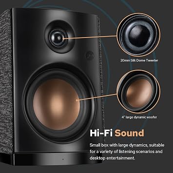 HiVi-Swans OS-10 HiFi Stereo Speakers, Bluetooth 5.0 Active Computer Bookshelf Speakers - 4'' Dynamic Woofer, Powered Desk Speakers 62w RMS with Touch Control for PC/Phone/TV - Black