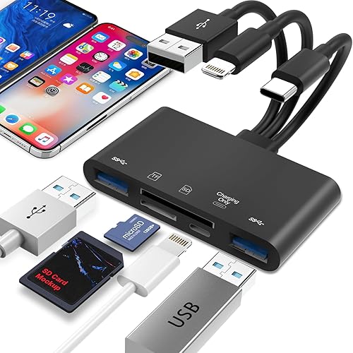 5-in-1 SD Card Reader for i-Phone,Memory Card Reader&USB OTG Adapter,USB C and USB A Devices with Micro SD & SD Card Slots, Supports SDMicro