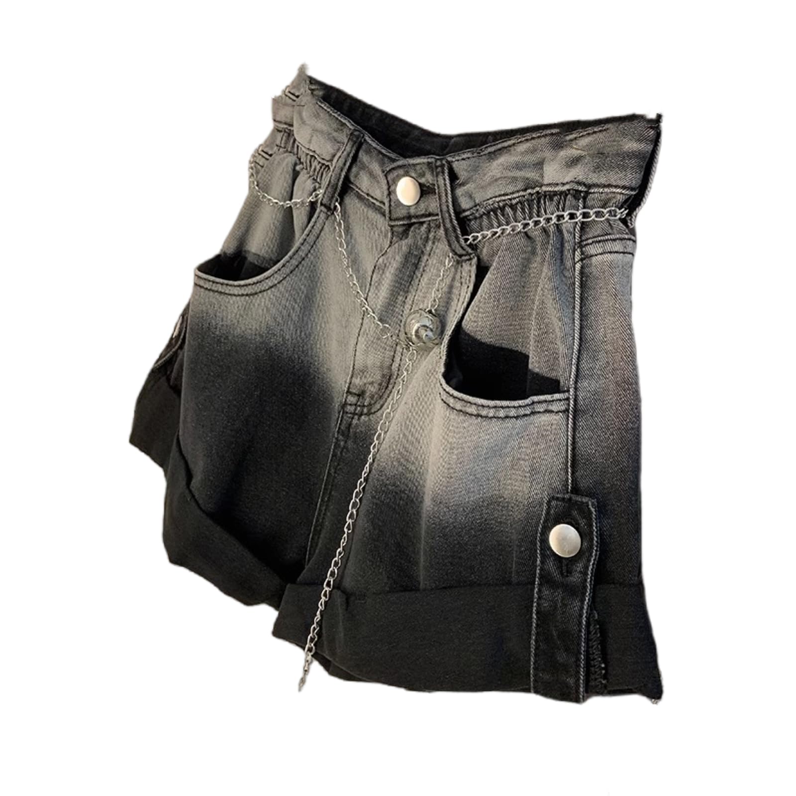Shorts Jeans Donna Gradiente Alta Vita Larga Gamba Denim Donne Estate Sciolto Casual A-Line Pantaloni Femminile Jean Street Wear-Black Grey Shorts-XL