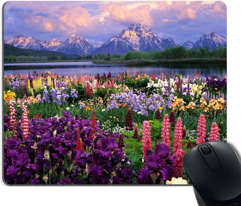 Smooffly Beautiful Flowers Mountain Sky Water Mouse Pads Customized, Eco Friendly Cloth with Neoprene Rubber Mouse Pad Desktop Mousepad Laptop Mousepads Comfortable Comput