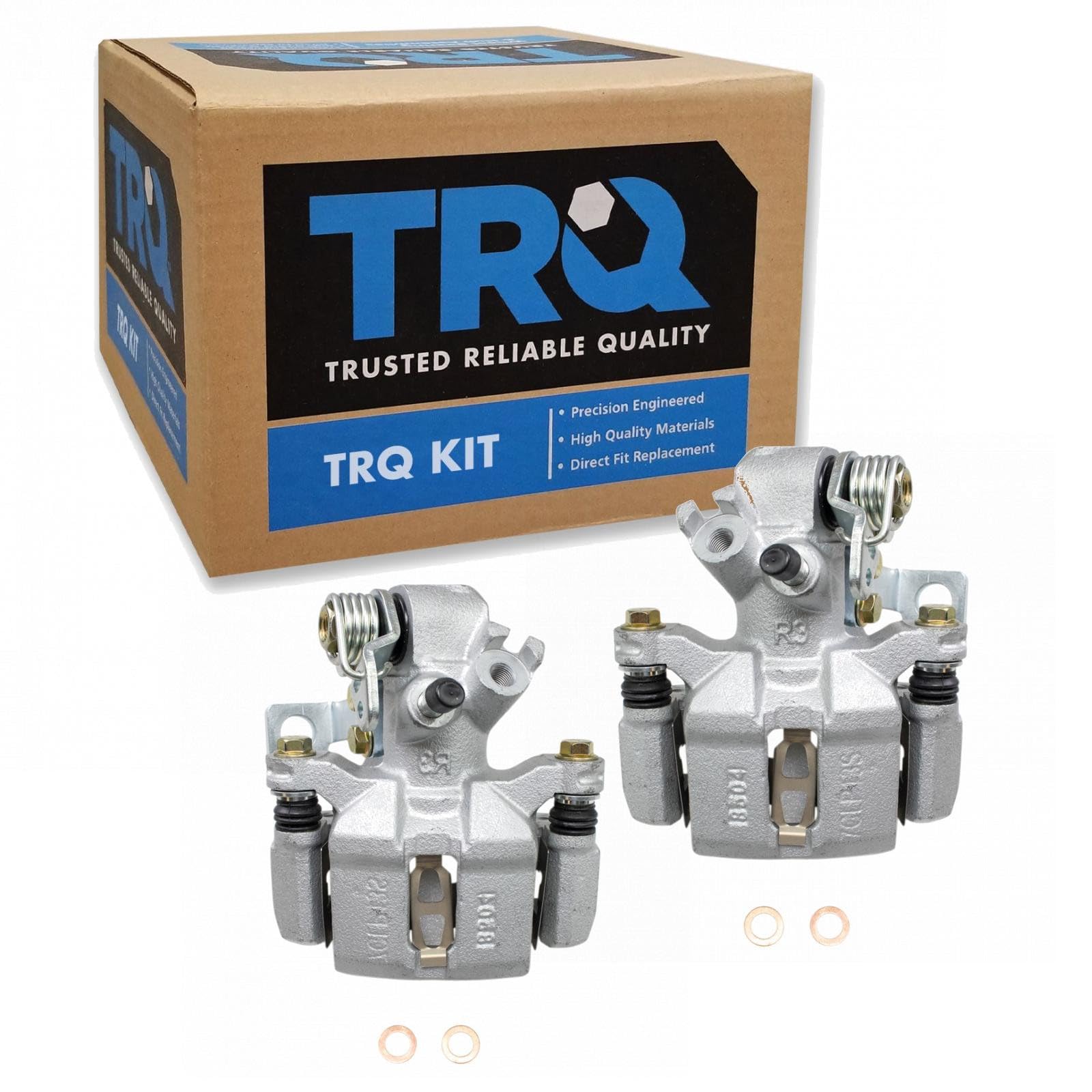 TRQ Rear Brake Caliper Set Zinc Coated Brackets Hardware