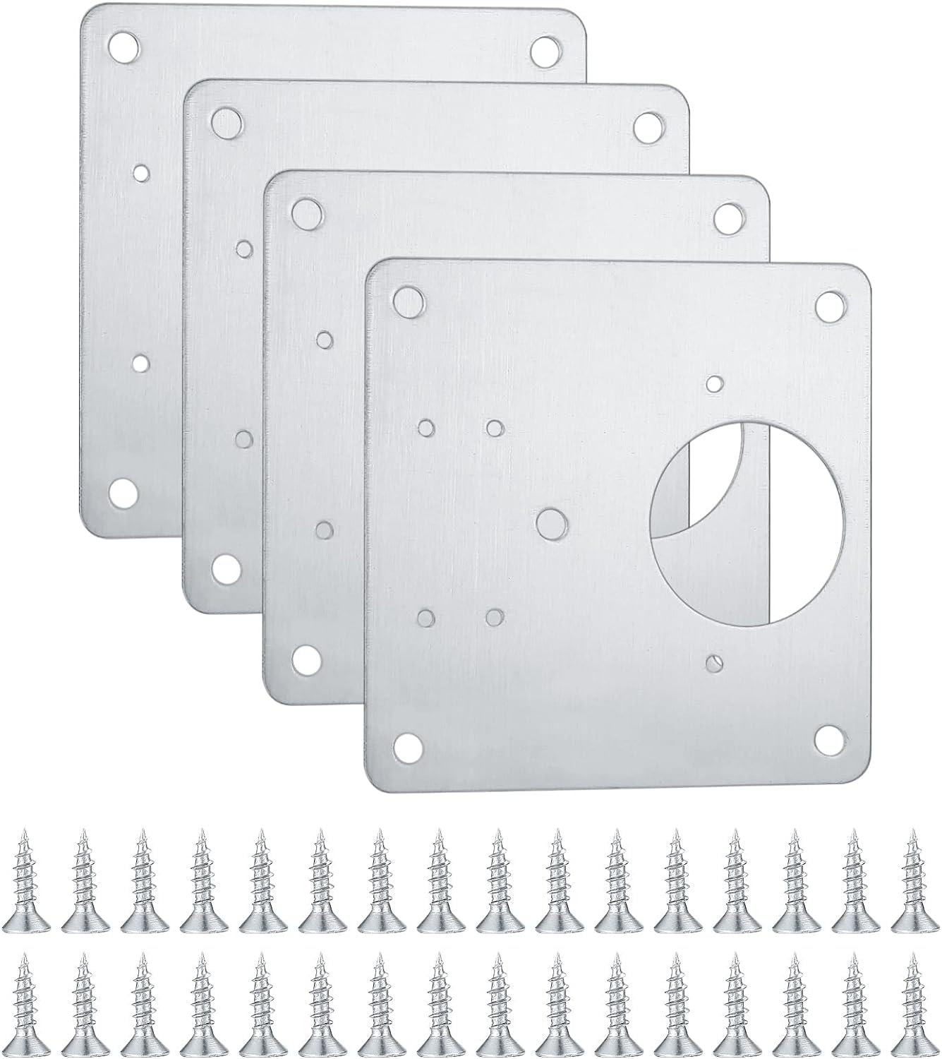 Stainless Steel Hinge Repair Plates, Set of 4, with 32 Screws, Ideal for Strengthening and Repairing Kitchen Cupboard and Cabinet Doors, Ensuring Durability and Performance