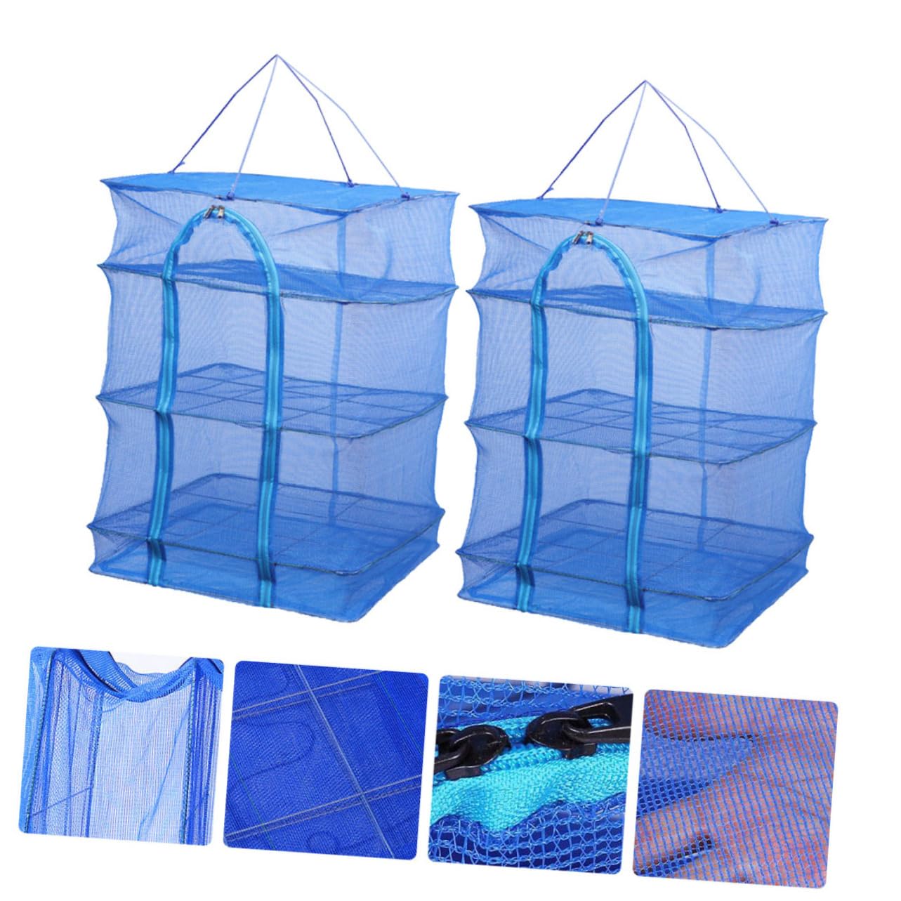 Alipis Filet Trois Couches Pliables Bleu en Nylon 2pcs Suspendu de Séchage Séchage Rapide et Robuste pour Plantes et Aliments en Intérieur et Extérieur