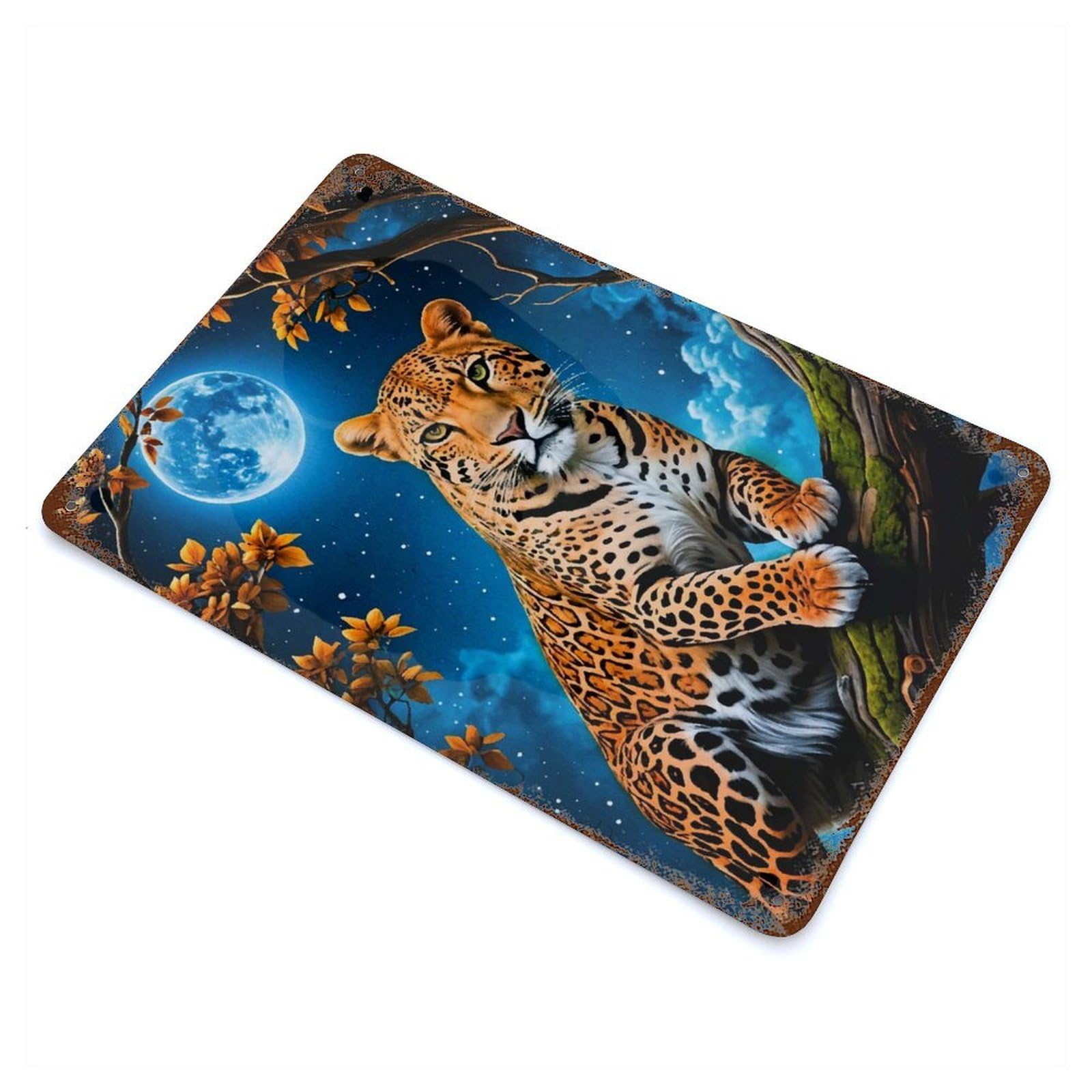 Panther Moon Night Rust Effect Tin Sign 11.8"x7.9", Farmhouse Wall Decor for Living Room, Hallway And Home Decor