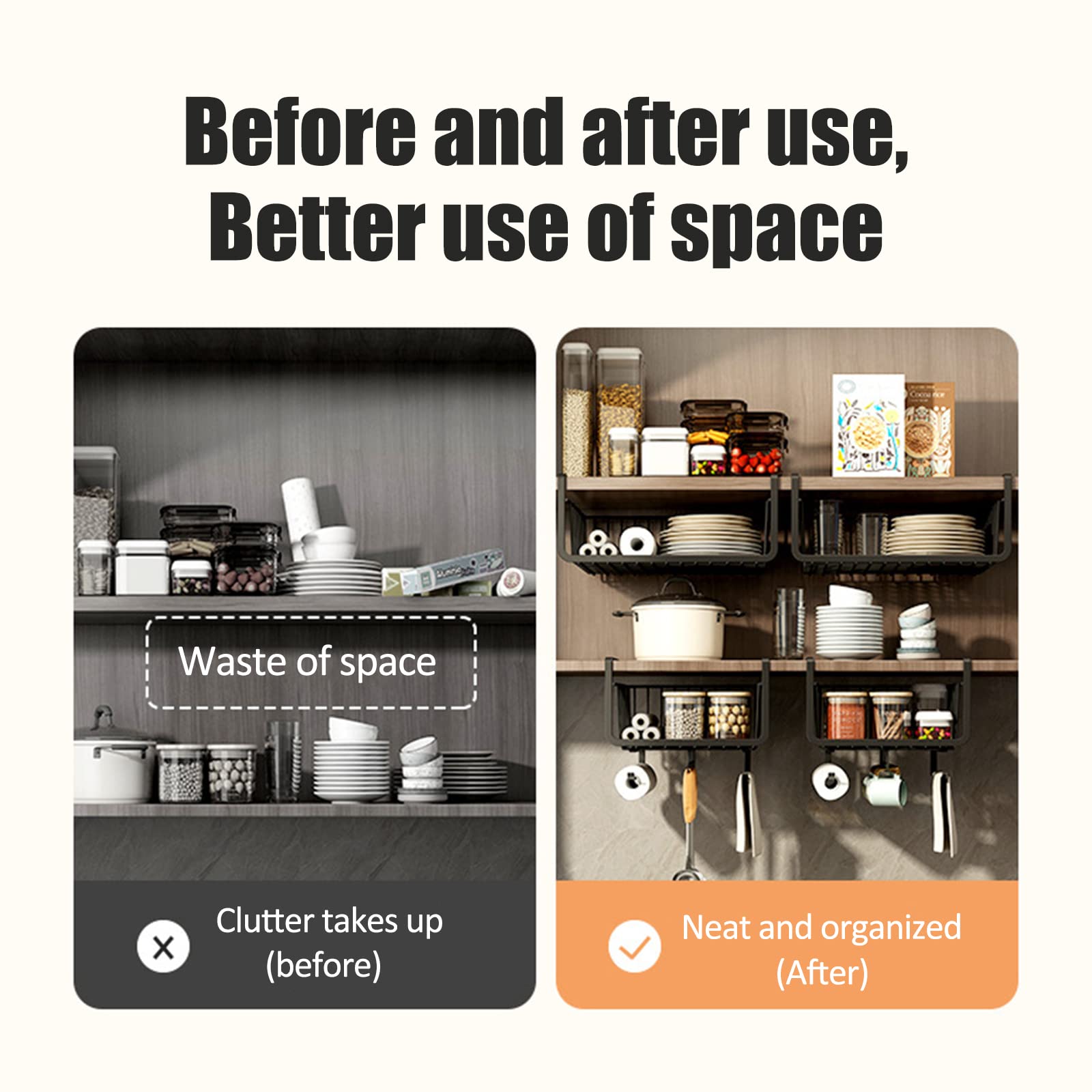 Cestini Sospesi MISNODE Per Cucina - Organizzatore Filo Metallico Bianco Sotto Ripiano - Foto 2