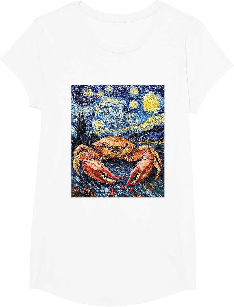 Cangrejo Mar Estilo Van Gogh Noche estrellada Camiseta gráfica
