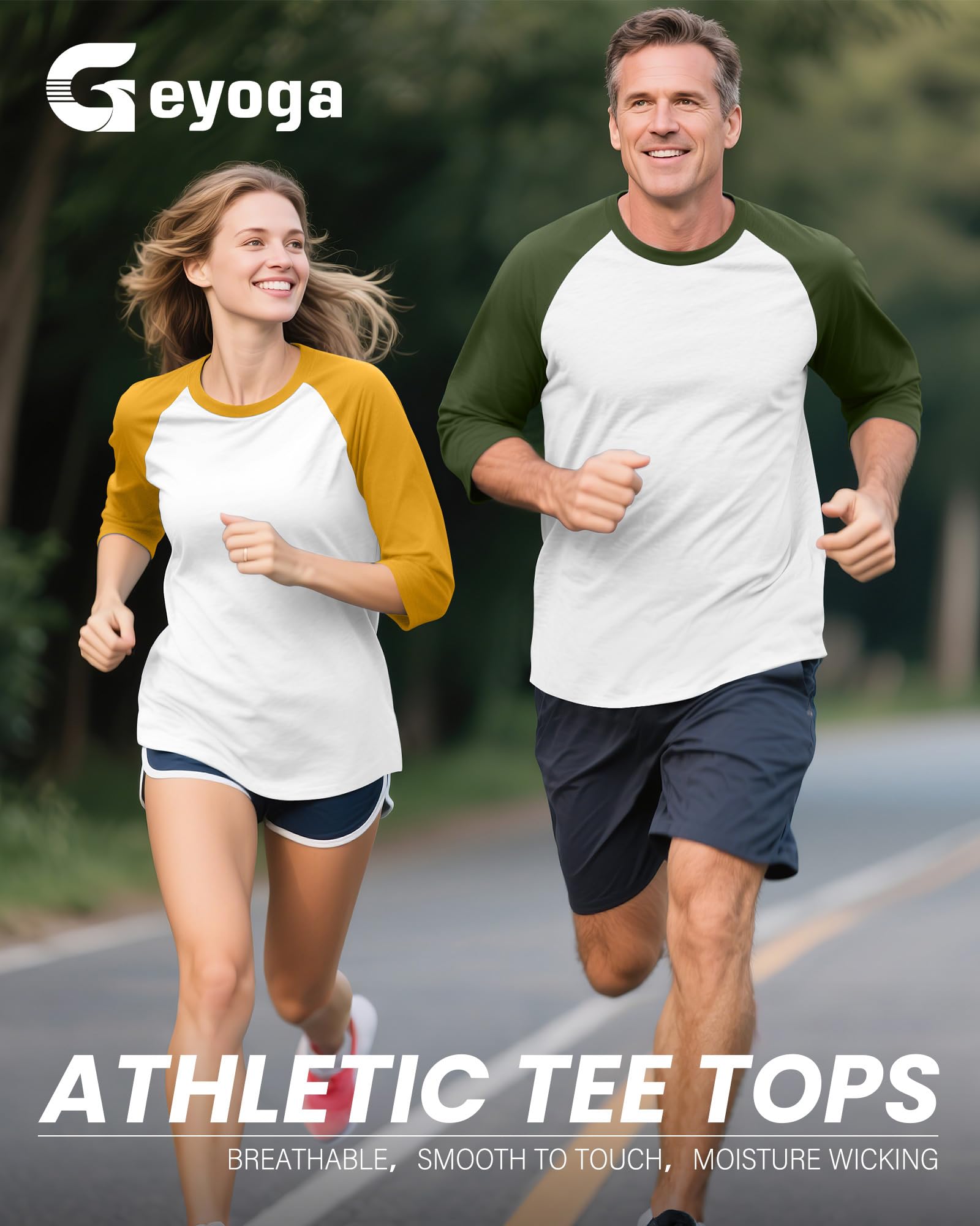 Geyoga Confezione da 3 Magliette da Uomo A Manica 3/4, Girocollo, Stile Baseball, Traspiranti E Sportive