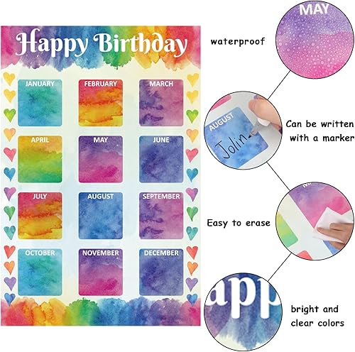 Miniatura 4 de Tabla de feliz cumpleaños para aula, 2 unidades, decoración de póster de cumpleaños de 17 x 12 pulgadas, recortes de calendario de cumpleaños de