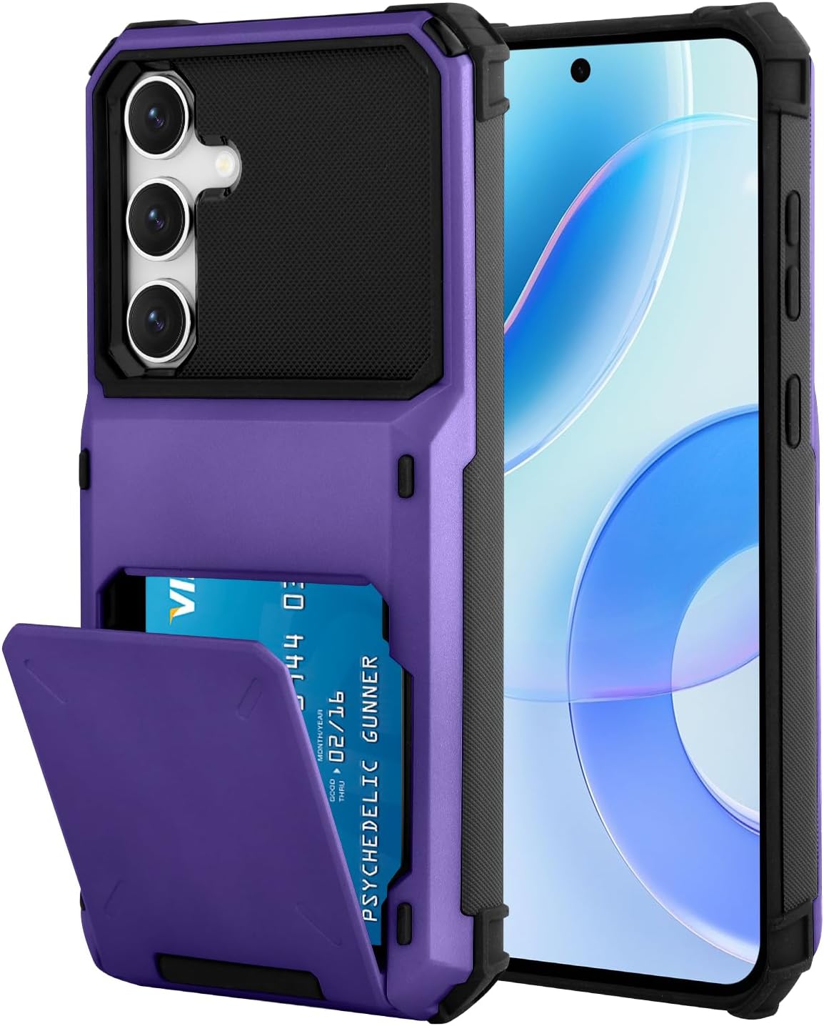Wallet Case for Samsung Galaxy S25 Case with 4 Card Credit Card Holder Slot Shockproof Cover Hybrid Heavy Duty Protection Armor Phone Case Compatible with Galaxy S25, Purple