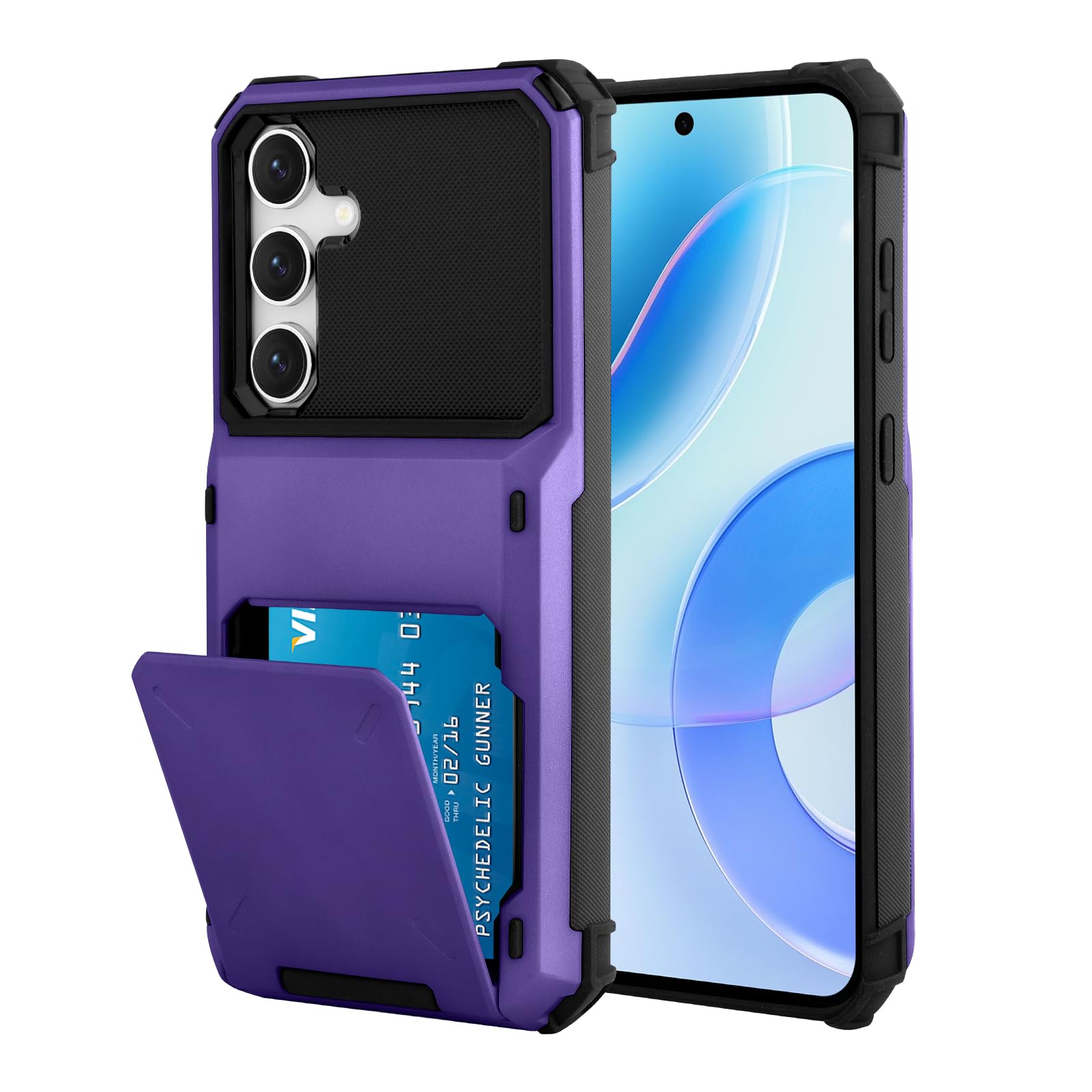 Wallet Case for Samsung Galaxy S25 Case with 4 Card Credit Card Holder Slot Shockproof Cover Hybrid Heavy Duty Protection Armor Phone Case Compatible with Galaxy S25, Purple
