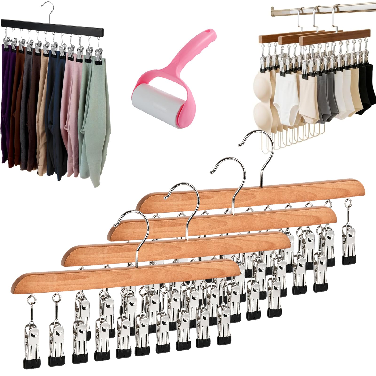 Rotating Closet Organizer, Premium Wooden Rotating Hanger with 10/12 Clips, Space Saving Multi Clip Hanger for Pants Leggings Jeans Socks Hats, 360° Swivel Organizer for Closet (10 Clip C,4)
