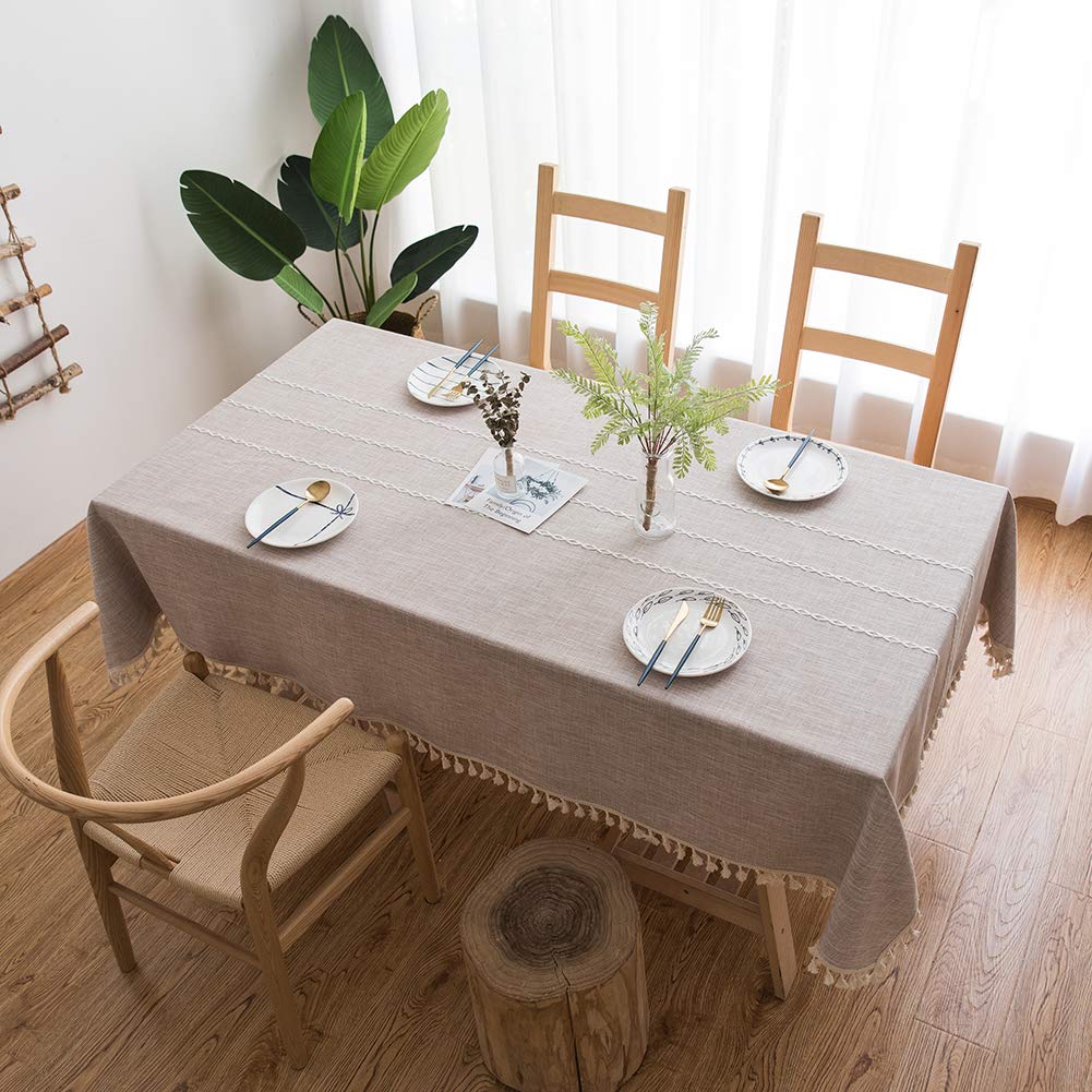 Coton et Lin Nappe 105x175cm, Poussière Tissu de Table à Manger, Lavable Entretien Facile Résistant Résistance aux Rides Antibactérien, pour Maison,Mariage Cérémonie - Marron