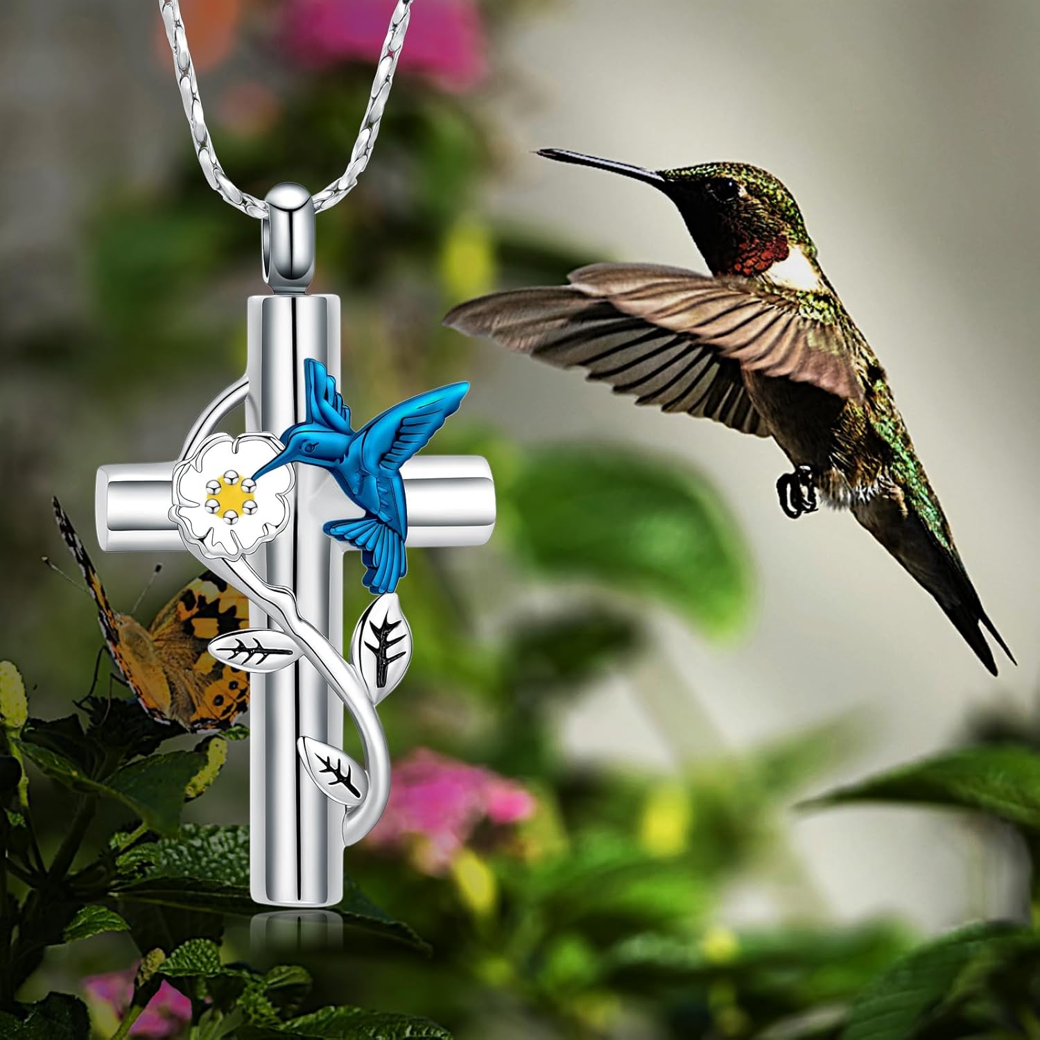 Cremation Jewelry Hummingbird Urn Necklaces for Ashes for Women Cross Urn Necklace Keepsake Jewelry Memorial Ashes Pendant Gifts - Image 3