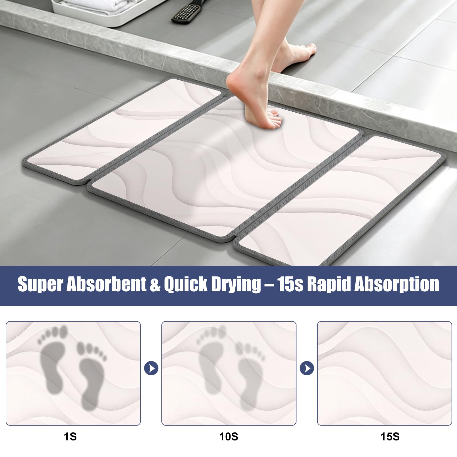 Tappeto Bagno Diatomite con Guscio Silicone (Multicolore/Dune, 50x40cm)