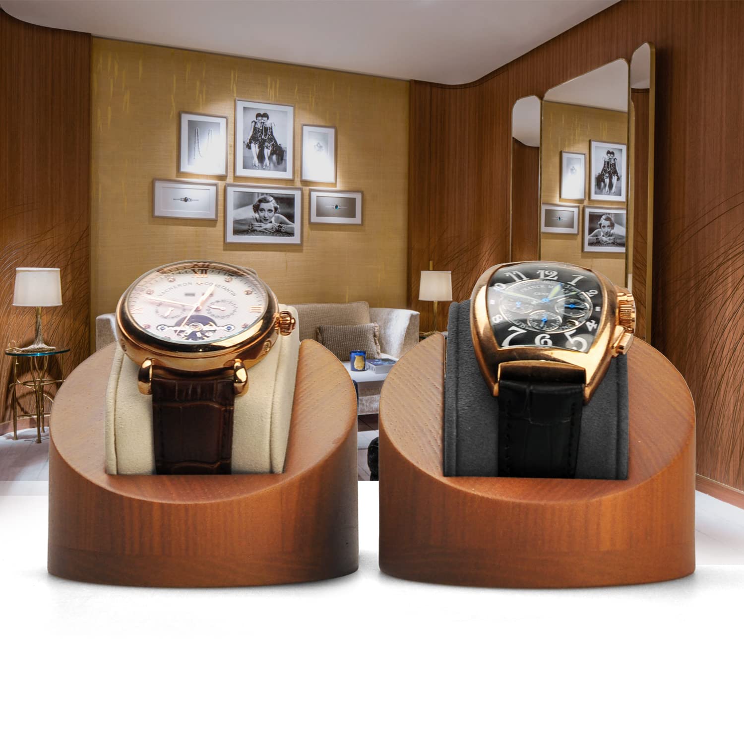 Oirlv Présentoir à montres en bois massif - Présentoir à bijoux (rond simple, gris)