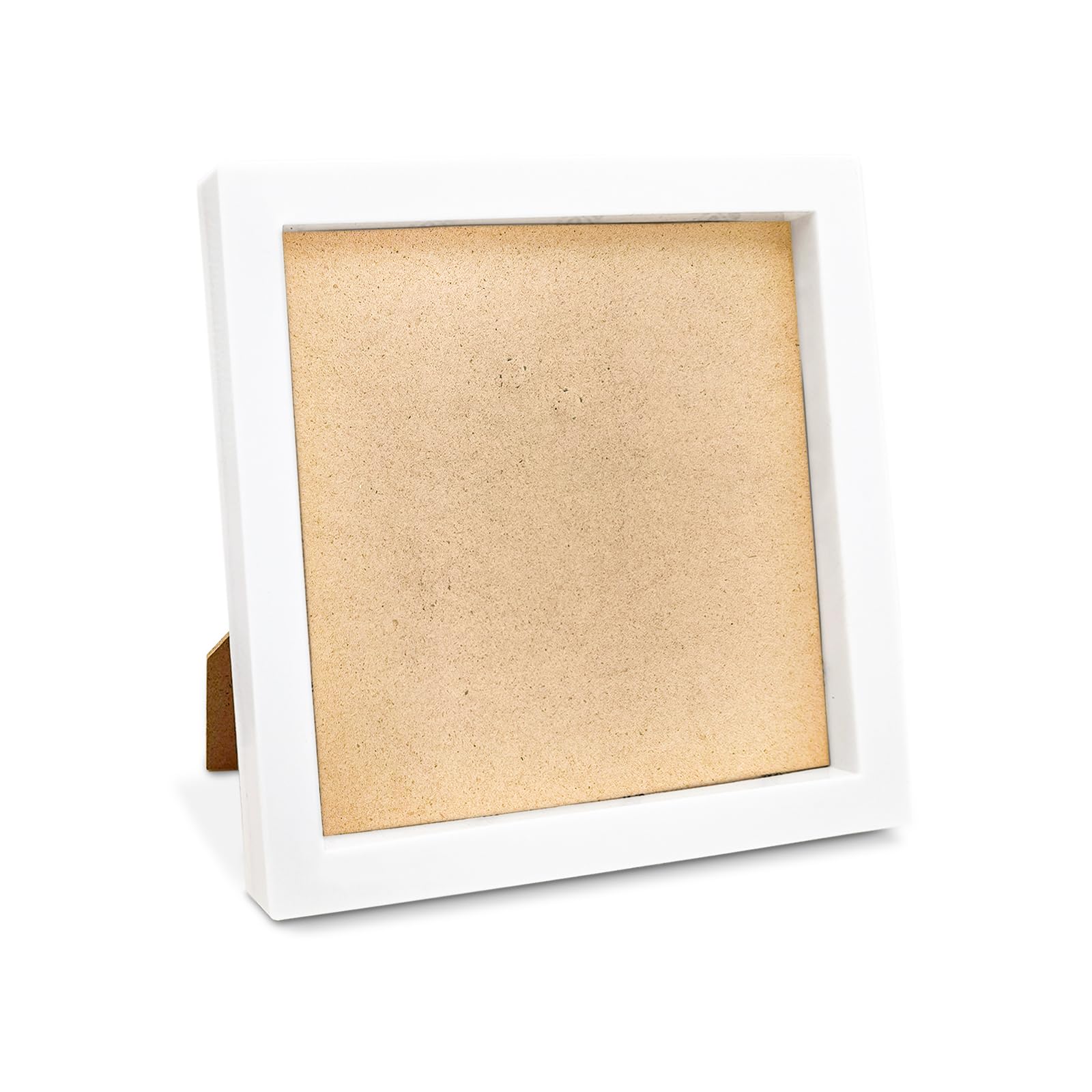 FuninCrea Picture Frames Small Photo Frame Square Poster Frame 7 Inch Wooden White Photo Frame with Stand for Decorative Photography Works Art Painting
