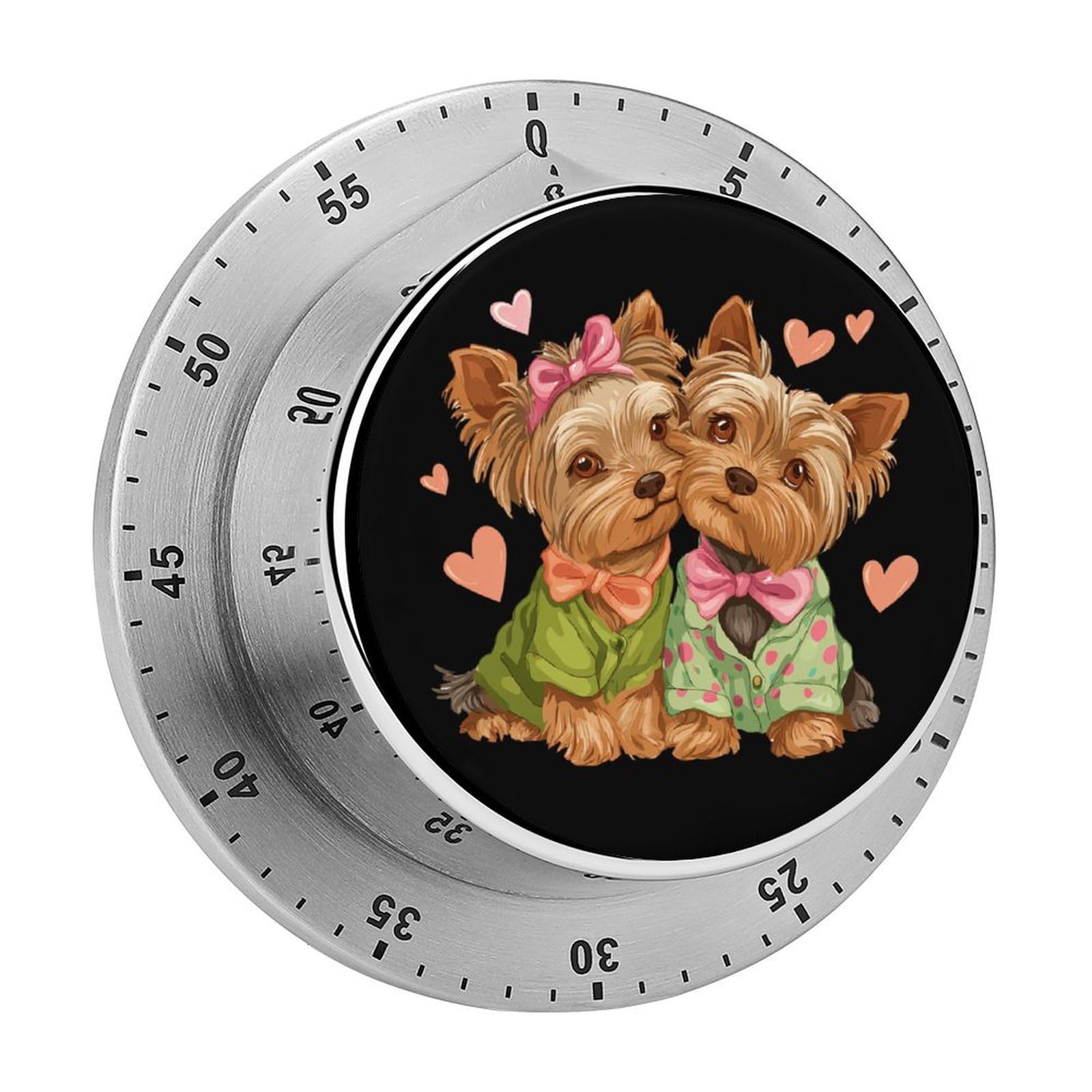 Yorkshire Terrier Dog Couple Mechanical Timer with Alarm for Kitchen Cooking Productivity Stainless Steel Timers
