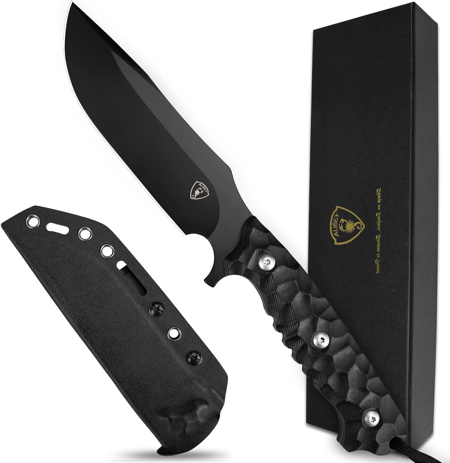 AUBEY Outdoor Survival Knife, 10.6" Fixed Blade Hunting Knife, Sharp D2 Black...