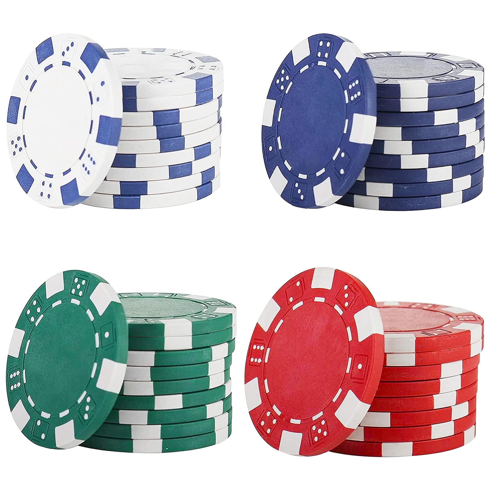 40 Pezzi Set da Poker,Chips Poker Set in Plastica Completo,Fiches Poker Nessun Valori Nominali,Poker Fiches Casinò Professionali per Feste Serate di Gioco,Texas Holdem,Bianco,Blue,Green,Red