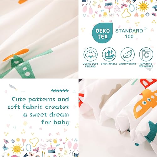 Miniatura 2 de JSD Juego de ropa de cama de 4 piezas con diseño de avión para niños y niñas, incluye sábana encimera, sábana bajera, edredón acolchado y funda de