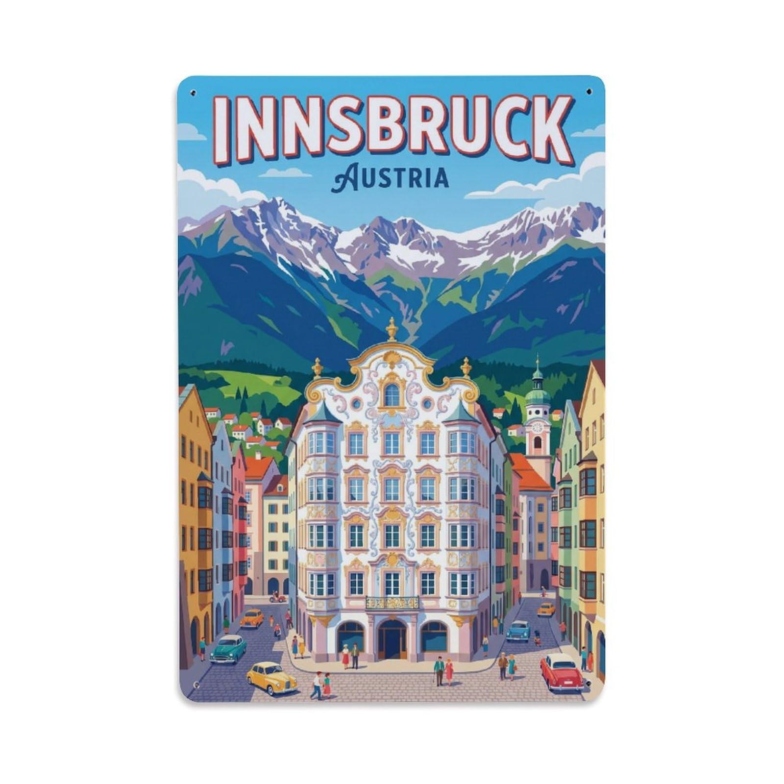 Olhnbad Style Austrian Innsbruck Austria Graphic Alpine Travel Metal Tin Sign