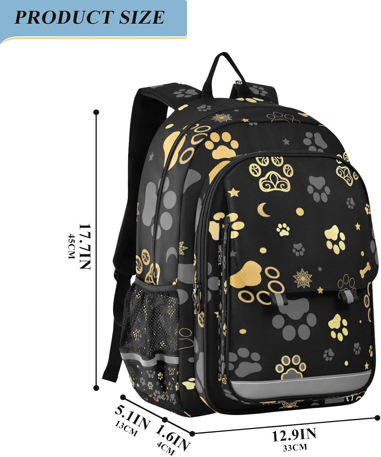 ALAZA Gold Dog Paw Print Polka Dot Laptop Backpack Purse for Women Men Travel Bag Casual Daypack with Compartment & Multiple Pockets
